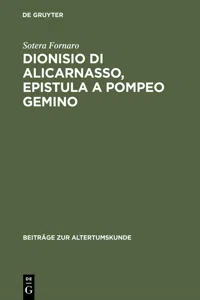 Dionisio di Alicarnasso, Epistula a Pompeo Gemino_cover