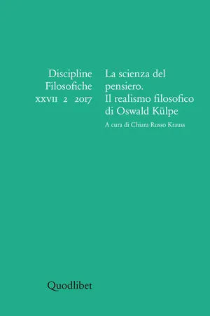 La scienza del pensiero. Il realismo filosofico di Oswald Külpe