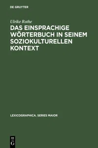 Das einsprachige Wörterbuch in seinem soziokulturellen Kontext_cover