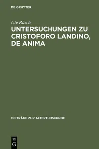 Untersuchungen zu Cristoforo Landino, De anima_cover