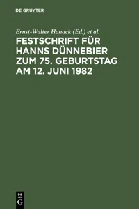 Festschrift für Hanns Dünnebier zum 75. Geburtstag am 12. Juni 1982_cover