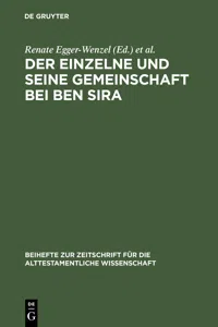 Der Einzelne und seine Gemeinschaft bei Ben Sira_cover