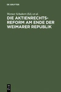 Die Aktienrechtsreform am Ende der Weimarer Republik_cover