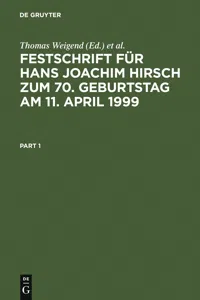 Festschrift für Hans Joachim Hirsch zum 70.Geburtstag am 11.April 1999_cover