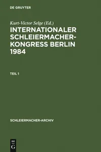 Internationaler Schleiermacher-Kongreß Berlin 1984_cover