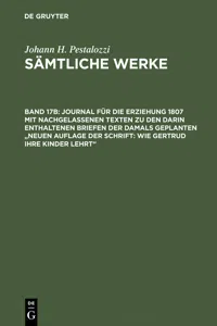 Journal für die Erziehung 1807 mit nachgelassenen Texten zu den darin enthaltenen Briefen der damals geplanten "Neuen Auflage der Schrift: Wie Gertrud ihre Kinder lehrt"_cover