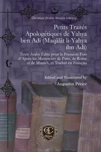 Petits Traités Apologétiques de Yahya ben Adi_cover