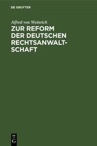 Zur Reform der deutschen Rechtsanwaltschaft_cover