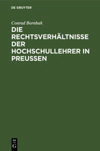 Die Rechtsverhältnisse der Hochschullehrer in Preussen_cover