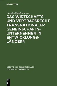 Das Wirtschafts- und Vertragsrecht transnationaler Gemeinschaftsunternehmen in Entwicklungsländern_cover