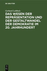 Das Wesen der Repräsentation und der Gestaltwandel der Demokratie im 20. Jahrhundert_cover