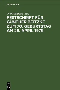 Festschrift für Günther Beitzke zum 70. Geburtstag am 26. April 1979_cover