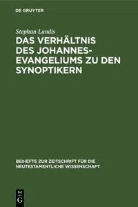 Das Verhältnis des Johannesevangeliums zu den Synoptikern_cover