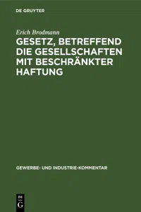 Gesetz, betreffend die Gesellschaften mit beschränkter Haftung_cover