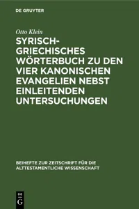 Syrisch-griechisches Wörterbuch zu den vier kanonischen Evangelien nebst einleitenden Untersuchungen_cover