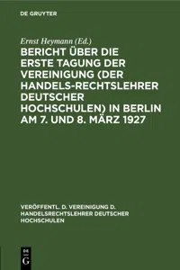 Bericht über die erste Tagung der Vereinigung in Berlin am 7. und 8. März 1927_cover