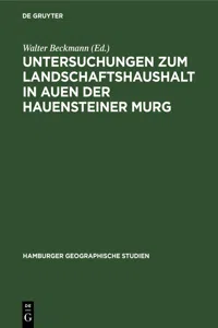 Untersuchungen zum Landschaftshaushalt in Auen der Hauensteiner Murg_cover