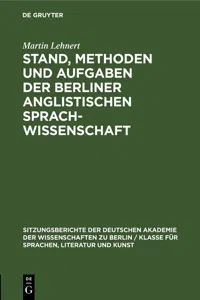 Stand, Methoden und Aufgaben der Berliner Anglistischen Sprachwissenschaft_cover