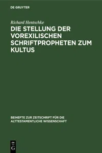 Die Stellung der Vorexilischen Schriftpropheten zum Kultus_cover