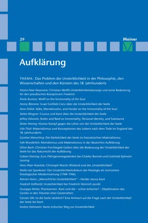 Aufklärung, Band 29: Das Problem der Unsterblichkeit in der Philosophie, den Wissenschaften und den Künsten des 18. Jahrhunderts