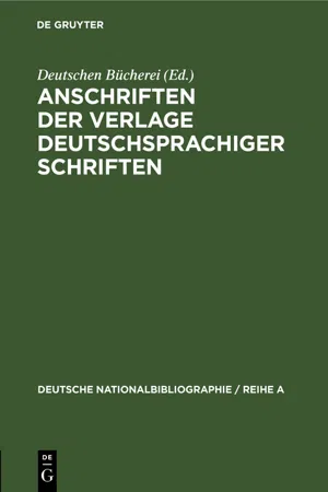 Anschriften der Verlage deutschsprachiger Schriften