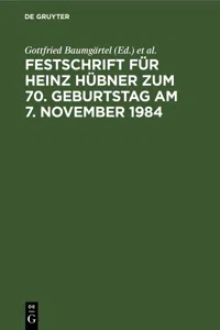 Festschrift für Heinz Hübner zum 70. Geburtstag am 7. November 1984_cover
