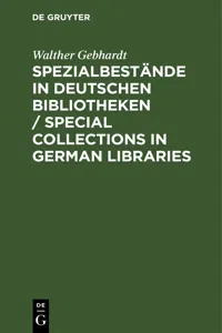 Spezialbestände in deutschen Bibliotheken / Special collections in German Libraries_cover