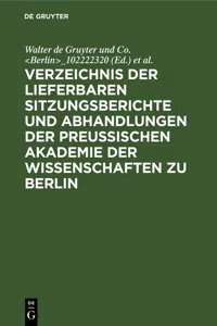 Verzeichnis der lieferbaren Sitzungsberichte und Abhandlungen der Preußischen Akademie der Wissenschaften zu Berlin_cover