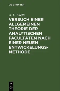 Versuch einer allgemeinen Theorie der analytischen Facultäten nach einer neuen Entwickelungs-Methode_cover