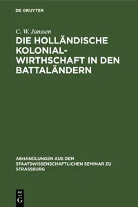 Die holländische Kolonialwirthschaft in den Battaländern_cover