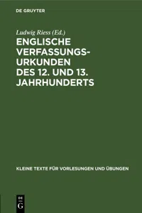 Englische Verfassungsurkunden des 12. und 13. Jahrhunderts_cover