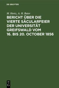 Bericht über die vierte Säcularfeier der Universität Greifswald vom 16. bis 20. October 1856_cover