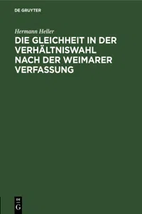 Die Gleichheit in der Verhältniswahl nach der Weimarer Verfassung_cover