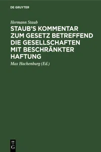 Staub's Kommentar zum Gesetz betreffend die Gesellschaften mit beschränkter Haftung_cover