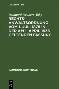 Rechtsanwaltsordnung vom 1. Juli 1878 in der am 1. April 1935 geltenden Fassung_cover