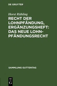 Recht der Lohnpfändung, Ergänzungsheft: Das neue Lohnpfändungsrecht_cover