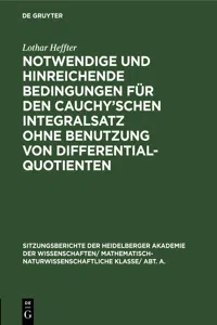 Notwendige und hinreichende Bedingungen für den Cauchy'schen Integralsatz ohne Benutzung von Differentialquotienten_cover