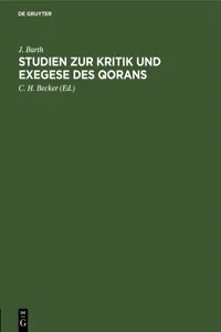 Studien zur Kritik und Exegese des Qorans_cover