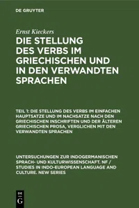 Die Stellung des Verbs im einfachen Hauptsatze und im Nachsatze nach den griechischen Inschriften und der älteren griechischen Prosa, verglichen mit den verwandten Sprachen_cover