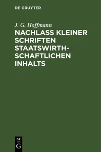 Nachlass Kleiner Schriften Staatswirthschaftlichen Inhalts_cover