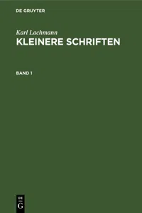 Karl Lachmann: Kleinere Schriften. Band 1_cover