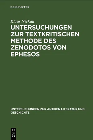 Untersuchungen zur textkritischen Methode des Zenodotos von Ephesos