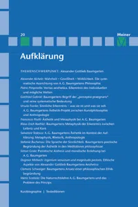 Aufklärung, Band 20: Alexander Gottlieb Baumgarten. Sinnliche Erkenntnis in der Philosophie des Rationalismus_cover