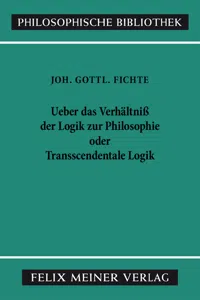 Über das Verhältniss der Logik zur Philosophie oder Transscendentale Logik_cover