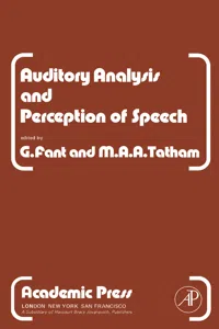 Auditory Analysis and Perception of Speech_cover