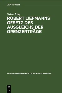 Robert Liefmanns Gesetz des Ausgleichs der Grenzerträge_cover