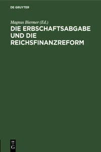 Die Erbschaftsabgabe und die Reichsfinanzreform_cover