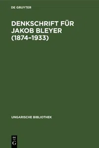 Denkschrift für Jakob Bleyer_cover