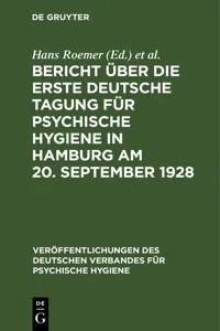 Bericht über die Erste Deutsche Tagung für Psychische Hygiene in Hamburg am 20. September 1928_cover