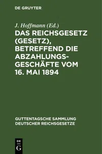 Das Reichsgesetz, betreffend die Abzahlungsgeschäfte vom 16. Mai 1894_cover